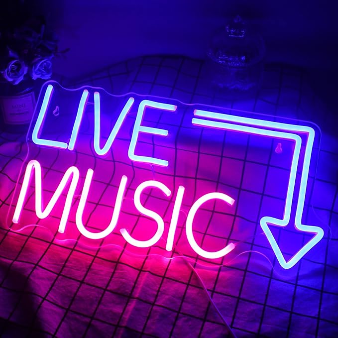 Live Music Neon Sign LED Neon Sign Large Blue and Pink Words - Image 3