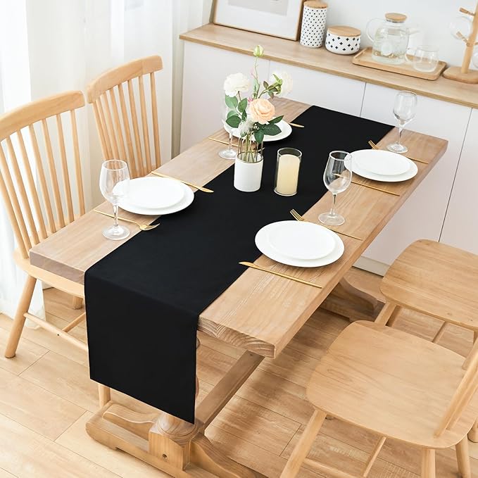 2 Pack Black Table Runner 12 x 60 Inch Solid Color Farmhouse Runners Coffee - Image 2