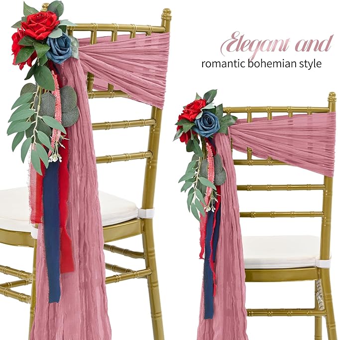 50 PCS Cheesecloth Chair Sashes Bows Wedding Aisle Decorations Chair Ribbon - Image 3