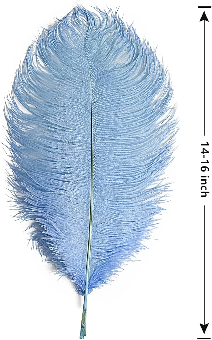 THARAHT Baby Blue Ostrich Feathers 12pcs Large Natural Bulk 14-16Inch 35cm-40cm - Image 2