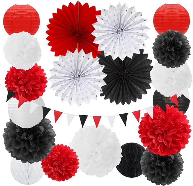 Red-Black White Party-Decorations Paper-Flowers Lanterns by Burgleda