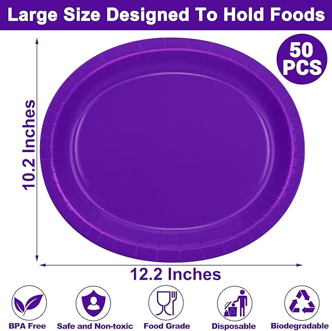 QZYL 50 Pcs Party Decorations, 12.2'' X 10.2'' Oval Large Plates - Image 2