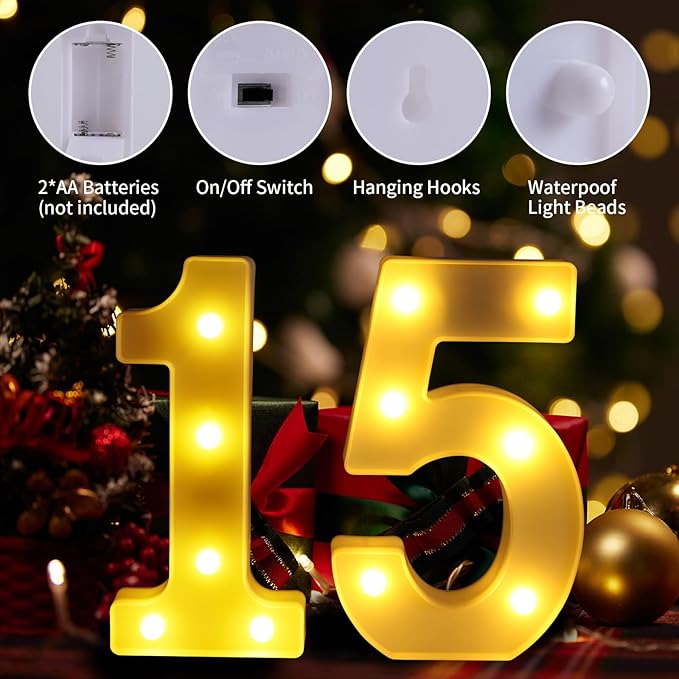 15th Birthday Decorations For Girls and Boys, 15 Light Up Numbers Quinceanera - Image 3