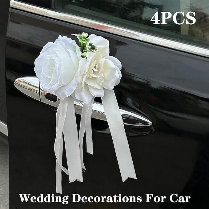 White Rose & Peony Wedding Car Door Handle Decor – 12 cm Artificial Flowers - Image 2