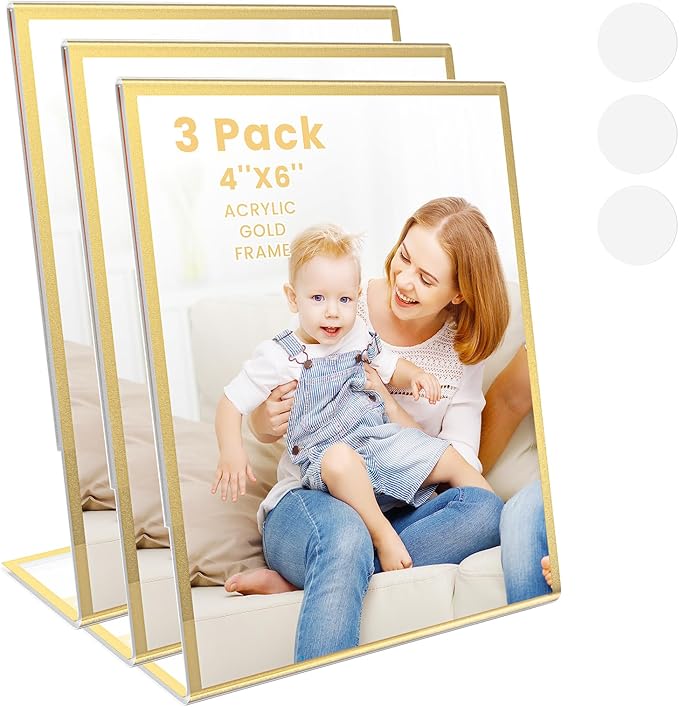 Acrylic Gold Frames 4X6, Slanted Back Gold Picture Frames Table Acrylic Sign by displayyourphotosbrochuresmenusartworkadvertisementsetc