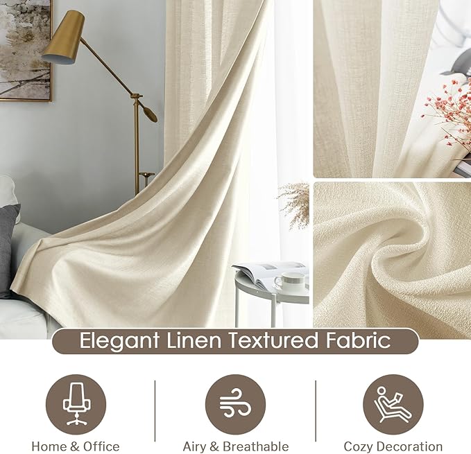 Melodieux Beige Semi Sheer Curtains 63 Inch Length - Image 3