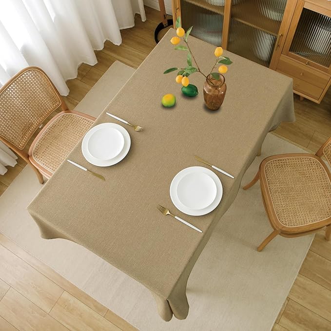 NLMUVW Tan Linen Tablecloth Rectangle, Farmhouse Table Cloth Textured Water - Image 6