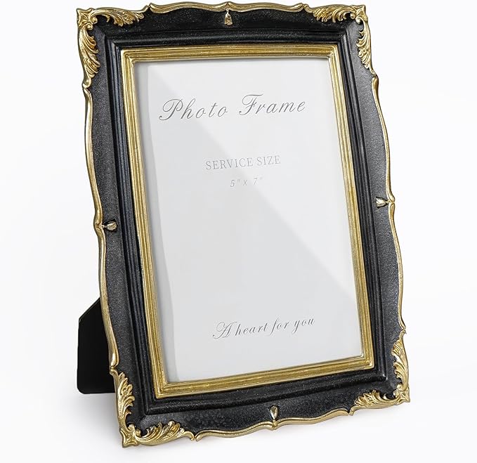 Cuspin Vintage Picture Frame 5x7 Black and Gold Frame, Ornate Textured by Cuspin