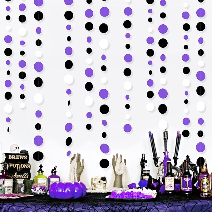 46Ft Purple Black Circle Dots Garlands Black Purple and White Polka Dot Hanging - Image 6