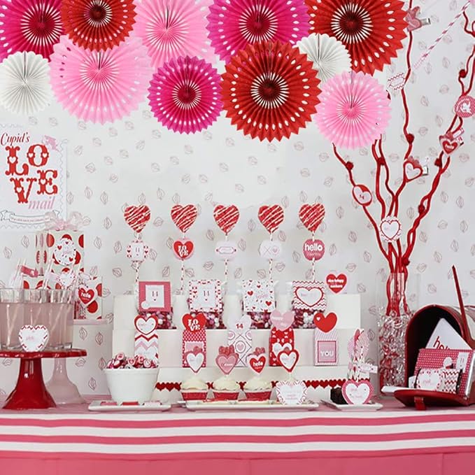 BEISHIDA Red Pink Rose Red Hanging Tissue Honeycomb Round Paper Fans Decor Kit - Image 5