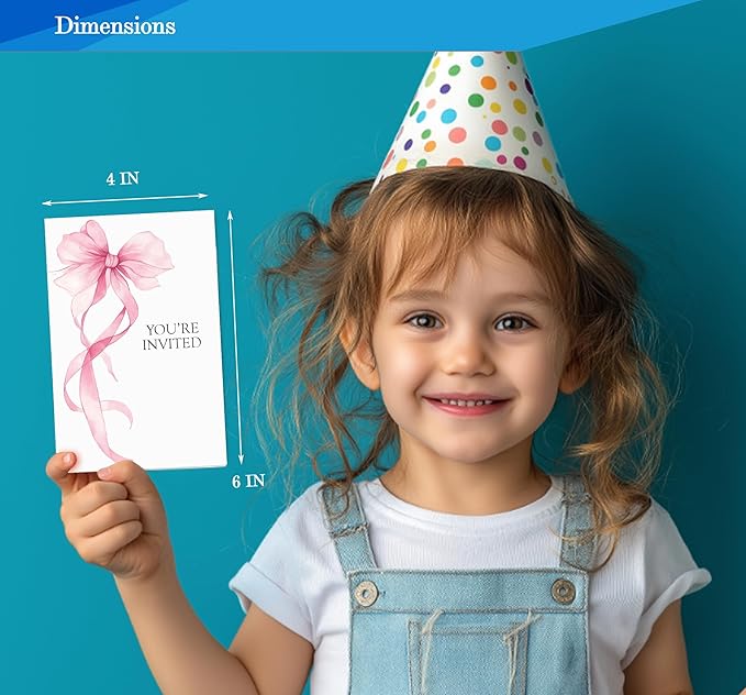 Pink Bow Birthday Invitations for Girls, Elegant Bow Birthday Party Invitaions - Image 5