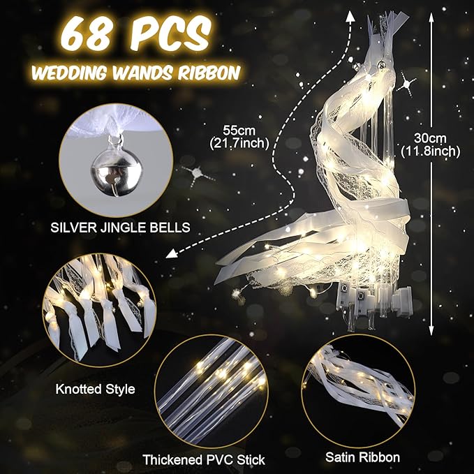 68PCS Light up Wands for wedding, Wedding Wands Streamers - Image 2