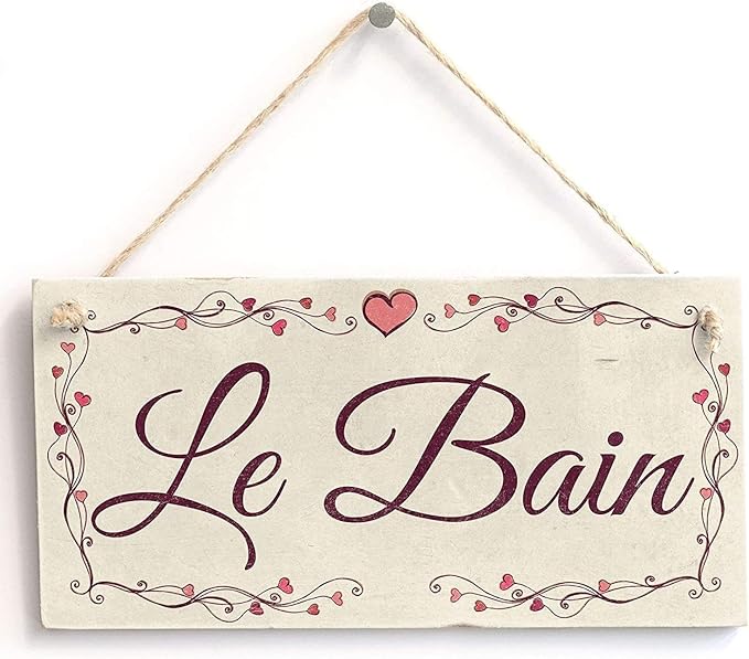 Rustic Wooden Signs Le Bain Heart Wood Signs Plaque Bathroom Sign Wall Art by Eletina