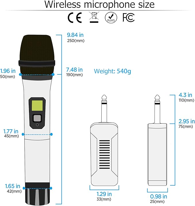 Bietrun Wireless Microphone, Professional UHF Metal Dual Handheld Cordless - Image 7