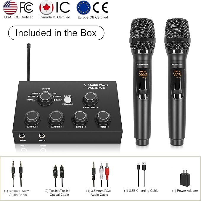 Sound Town 16 Channels Wireless Microphone Karaoke Mixer System w/ 2 Wireless - Image 3