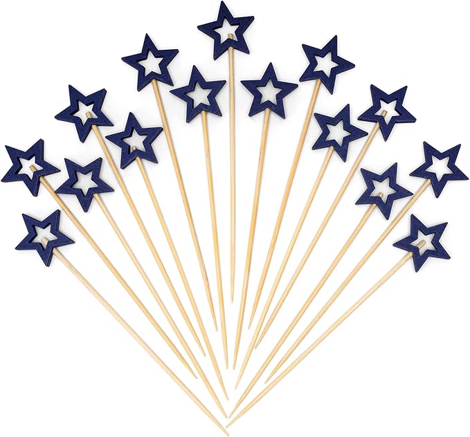 Minisland Big Navy Blue Star Cocktail Picks, 5.5 Inch Long Bamboo Fancy by Minisland