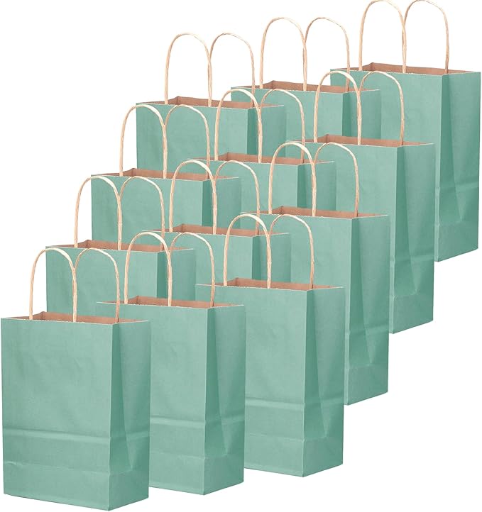 qiqee 50-Packs Gift Bag with Handles Bulk Kraft Light Blue Paper Bags Multiple - Image 2