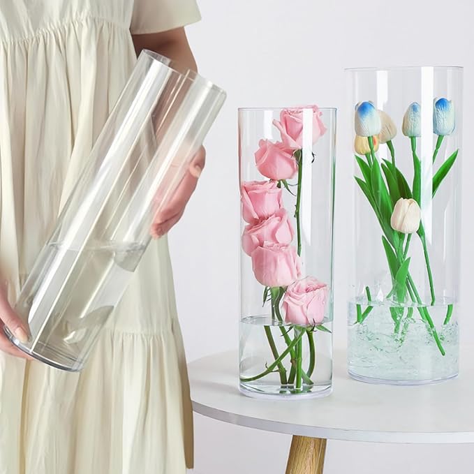 3 Large Acrylic Cylinder Clear Vase by Unknown