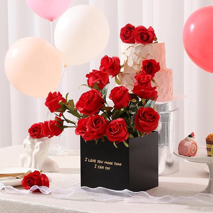 Tifuly 12 Pcs Red Roses Artificial Flowers, Realistic Long Stem Fake Silk Roses - Image 5