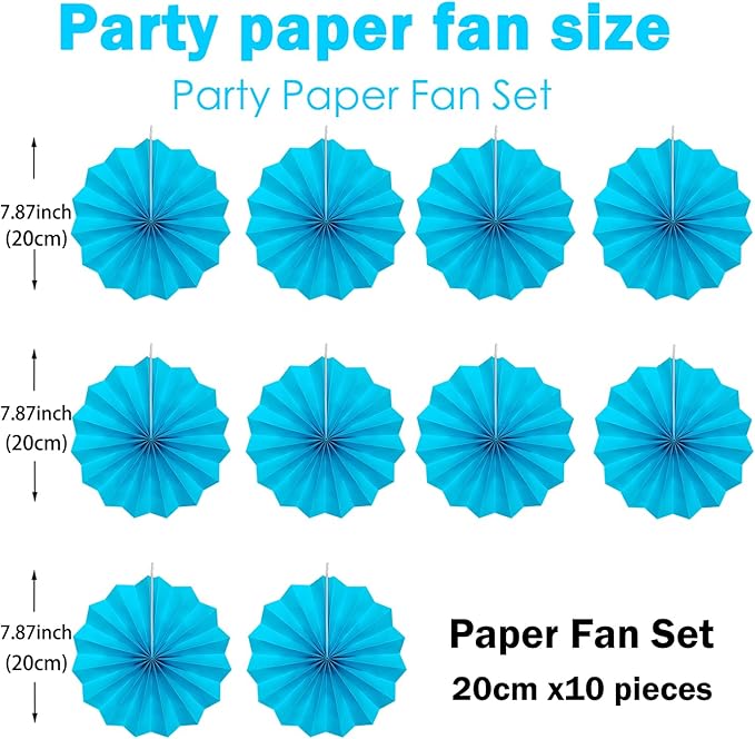 BARTHEW Blue Hanging Paper Fans, Party Decorations - Image 2