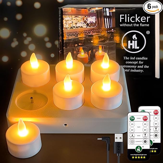 HL Flameless Candles with Remote & Charging Base, LED Votive TeaLights Yellow by HLHappinessLight