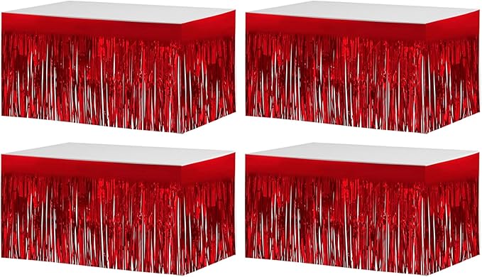 4 Pack 29x108 Inch Metallic Foil Fringe Tinsel Table Skirts by Clayghsen