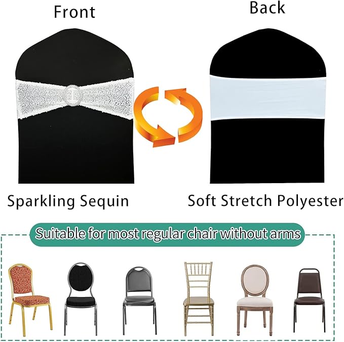Sequin Chair Sashes Stretch Chair Bands Spandex Polyester Bows - Image 3
