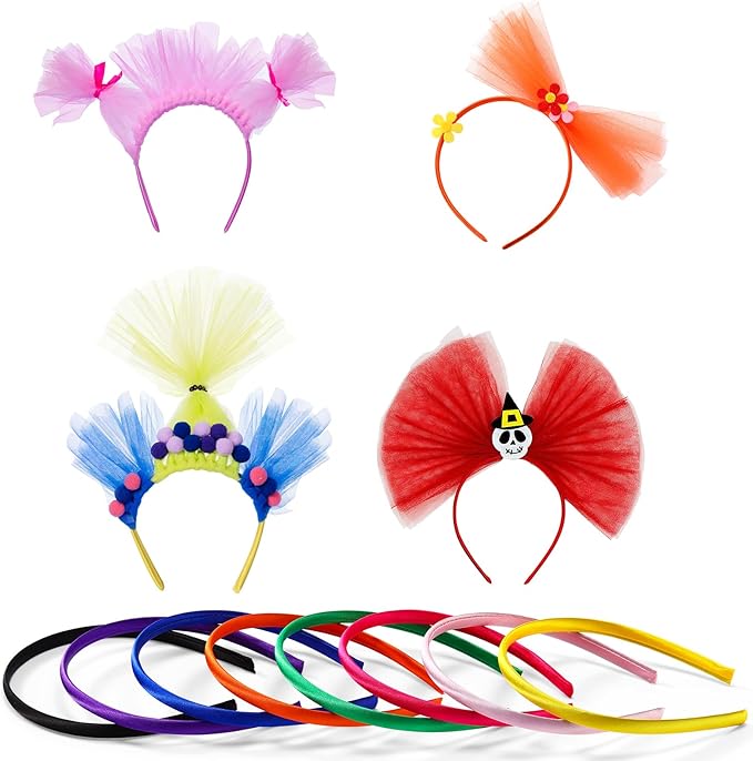 Canlierr 24 Pcs Rainbow Headbands 6 Tulle Mesh Fabric Rolls 100 Felt Flowers - Image 6
