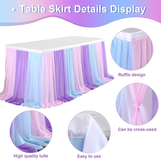 6ft Pink Blue Purple Tulle Table Skirts - Image 6