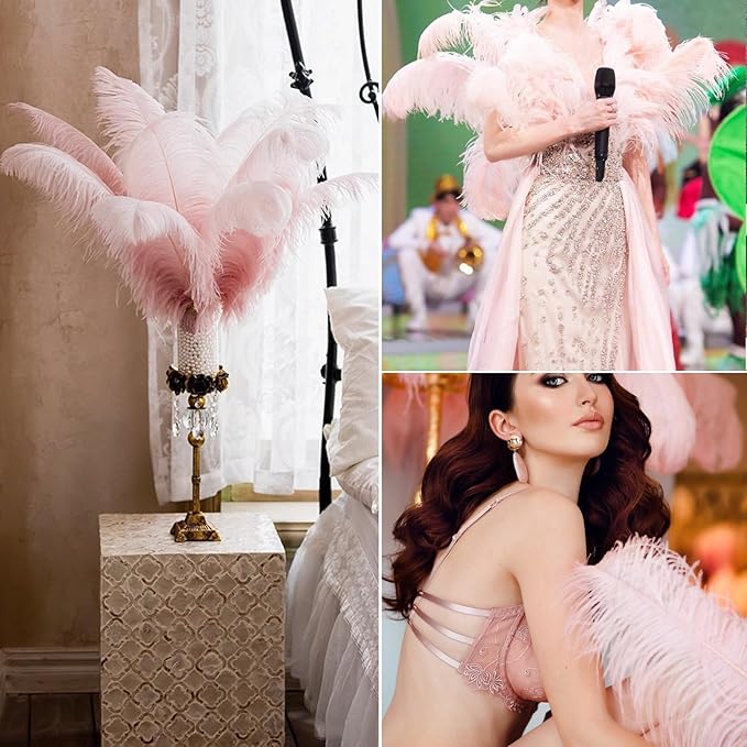 NEWONG 30pcs Light Pink Ostrich Feathers Natural Bulk 11-14inch Vase Craft - Image 7