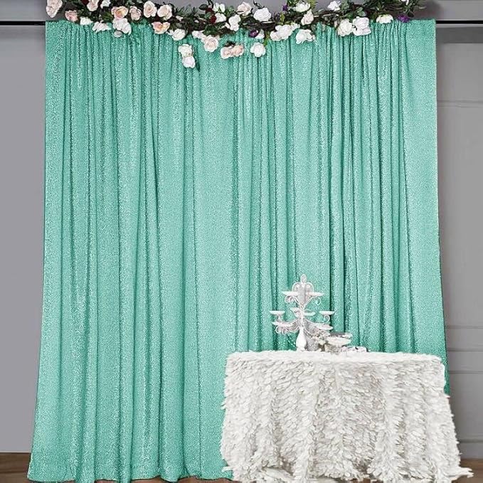 10FT x10FT Aqua Blue Metallic Sheer Spandex Backdrop, 1 Panel Glitter Sheer - Image 2