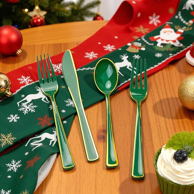 WDF 180PCS Green Plastic Silverware - Image 5