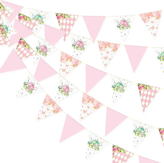 Spring Tea Party Decorations Pink and Gold Floral Flower Butterfly Teapot by pinkblume