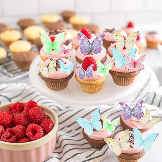 Ephlyn 40Pcs Edible Butterfly Cupcake Toppers 3D Butterfly Cake Picks Mixed - Image 5