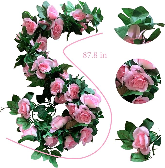4 Pack Artificial Rose Vine Garland Fake Roses Flowers Plants Vines Hanging - Image 3