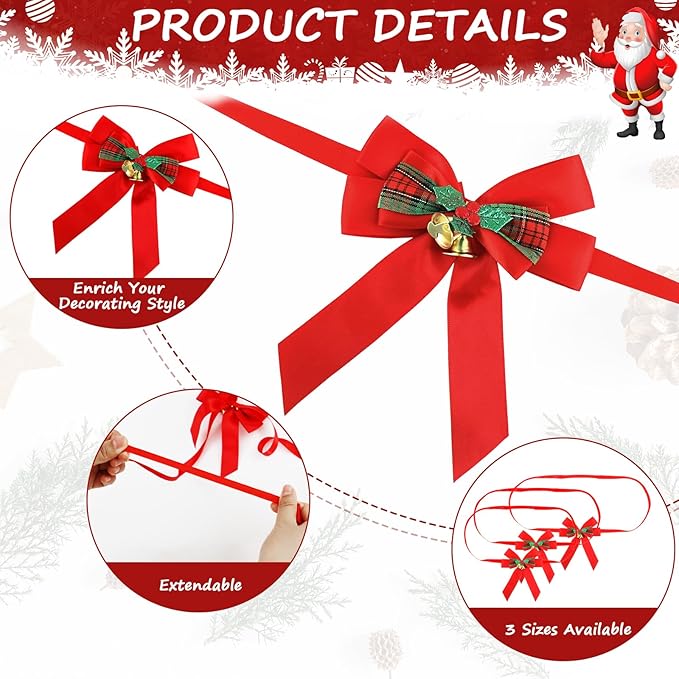 Christmas Bows for Gift Wrapping, 24 Elastic Red Stretch Loops - Image 5