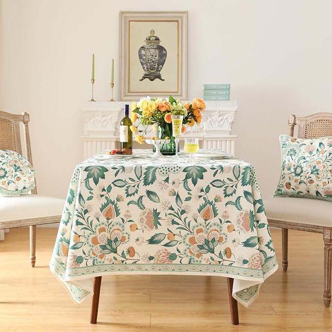 patdrea Designer Green Rectangle Table Cloth, Vintage Italian Floral Country - Image 4