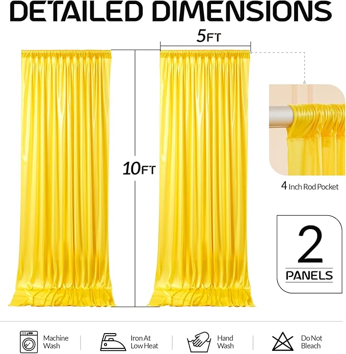 Gold Satin Backdrop Curtains 2 Panels - Image 6