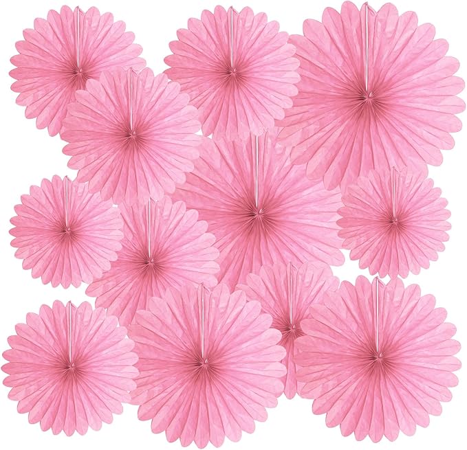 20 Pcs Pink Hanging Paper Fan, Hanging Honeycomb Round Paper Fans by Zankubom