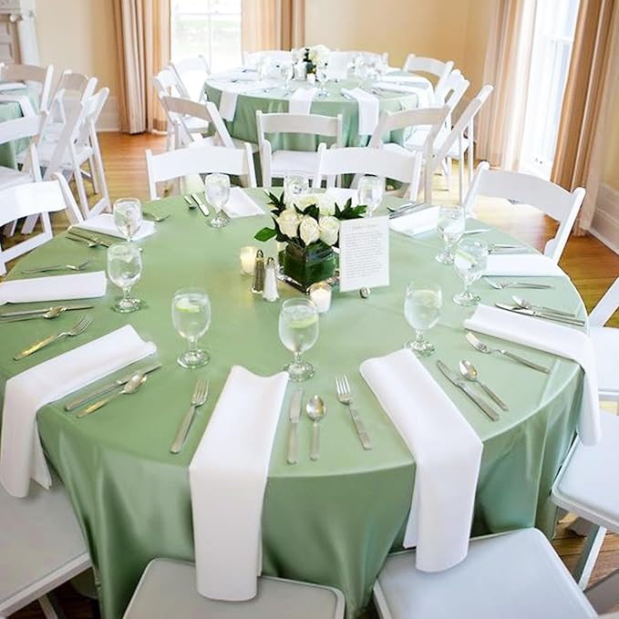 6 Pack Sage Green Round Tablecloths - Image 6