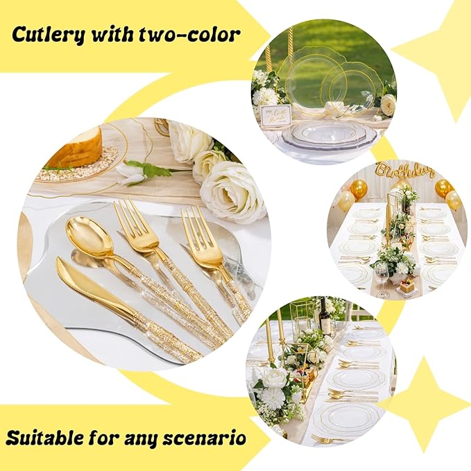 Liacere 150PCS Clear Gold Plastic Plates - Image 2