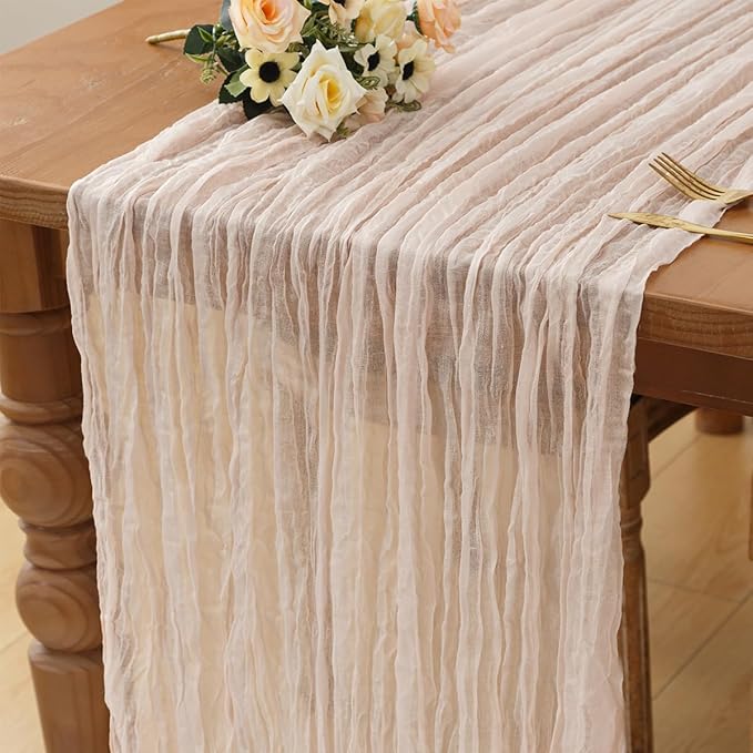 Dusty Pink 1 Pack Cheesecloth Table Runner 120 Inch 10 FT Boho Rustic Gauze by RRBXIA