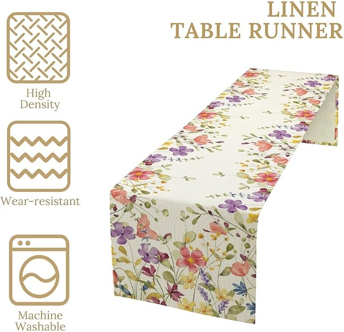 Floral Table Runner, Flowers Plant Print Spring Table Runner - Image 4