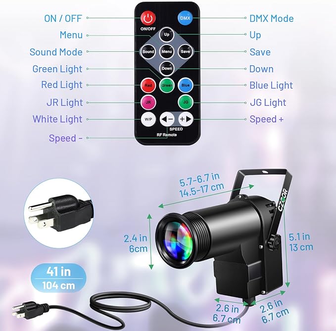 Pinspot Light 15W DMX, Czgor RGBW Disco Ball Lights - Image 3