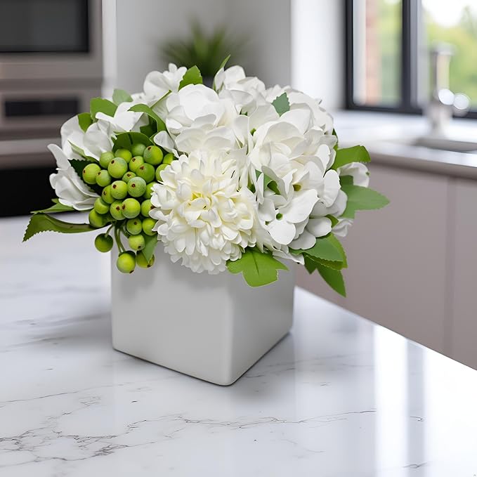 LADADA Flower in Ceramic vase, Artificial Hydrangea Flower Arrangement and vase - Image 2