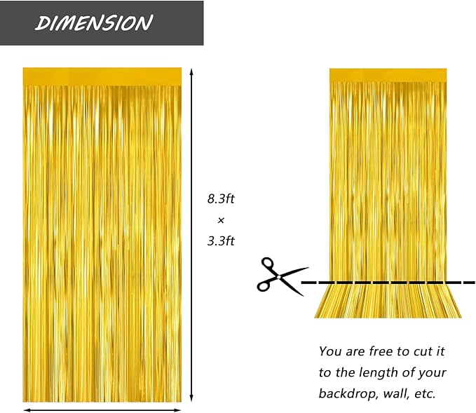 Gold Foil Fringe Curtain 3.3×8.3FT 2 Packs, Metallic Tinsel Curtains Party - Image 2