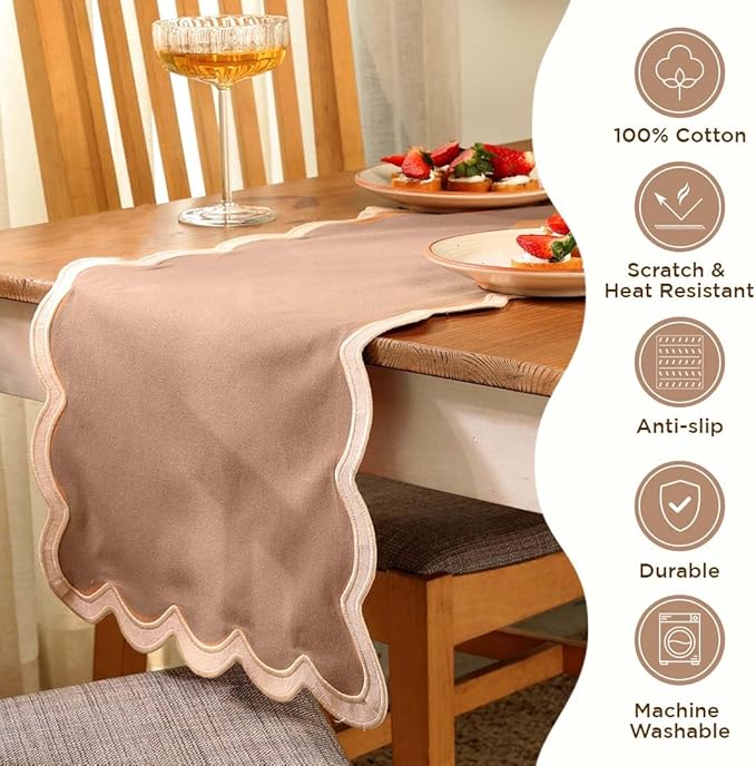 Folkulture Table Runners | Fall Table Runner 108 inches Long | Scallop Table - Image 2