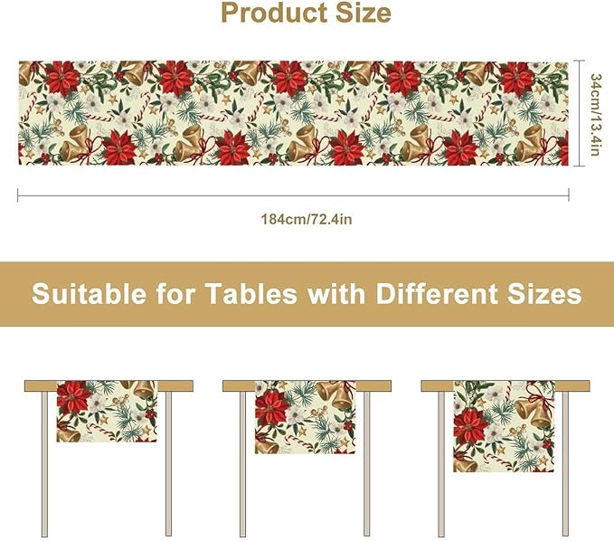 Christmas Table Runner, Seasonal Winter Xmas Holiday Kitchen Dining Table - Image 7