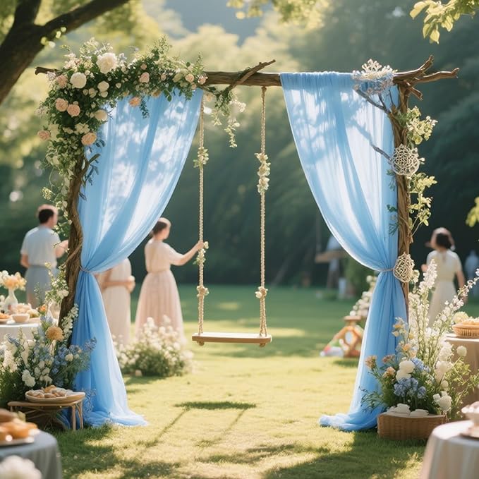 VOK Blue Wedding Arch Draping Fabric Chiffon Fabric, 29in x 18Ft 2 Panels Sheer - Image 5
