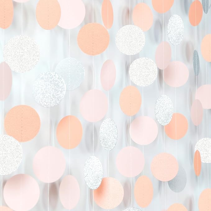 Pink-Silver Peach Birthday Party-Decorations Streamers - 52FT Hanging Paper by Hugtmr